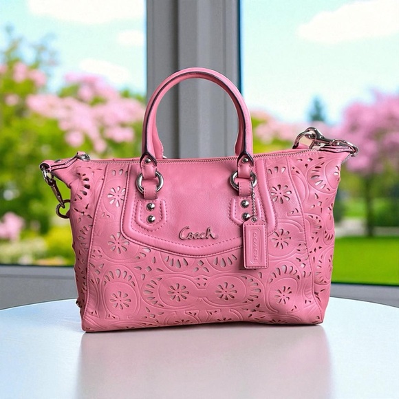 Coach Handbags - Coach Lace Ashley Laser-cut Eyelet Rose Pink Satchel